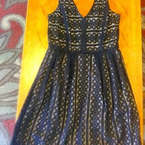 LOFT beige DRESS w/black lace overlay